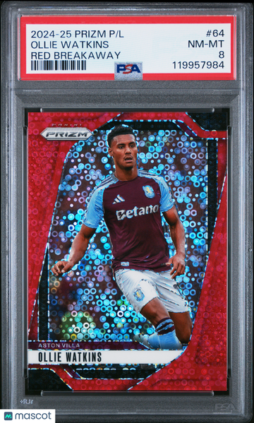 2024-25 Panini Prizm Premier League Ollie Watkins #64 Red Breakaway PSA 8