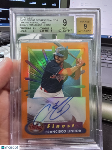 2017 Finest '94-'95 Finest Recreates Autographs Orange Refractors Francisco Lindor #BRAFL BGS 9 Auto 9