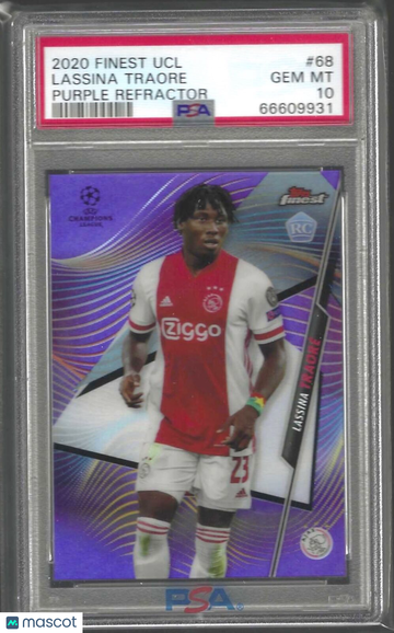 2020 Topps Finest UEFA Champions League Lassina Traore #68 Purple Refractor PSA 10