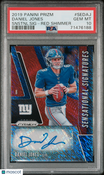 2019 Panini Prizm Sensational Signatures Daniel Jones Red Shimmer Prizm of 25 PSA 10