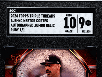 2024 Topps Triple Threads Nestor Cortes #AJR-NC Autograph Jumbo Relic Ruby 1 1 SGC 9 Auto 10