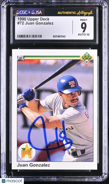 1990 Upper Deck Juan Gonzalez #72 CGC 9 JSA Auto 10