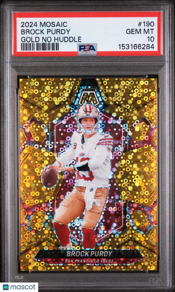 2024 Panini Mosaic Brock Purdy #190 Gold No Huddle PSA 10