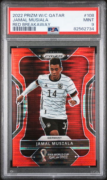 2022 PANINI JAMAL MUSIALA PRIZM WORLD CUP QATAR RED BREAKAWAY #108 PSA 9