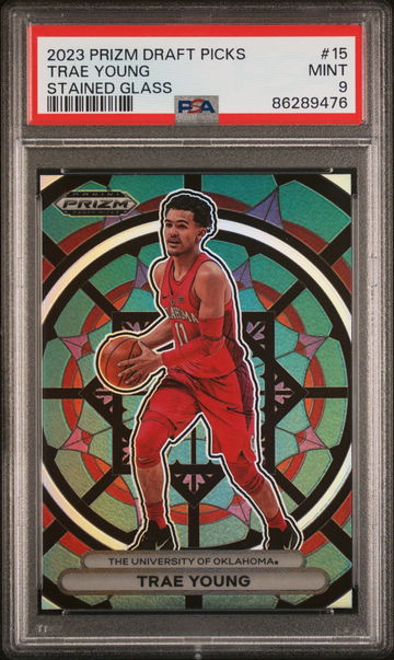 2023 PANINI TRAE YOUNG PRIZM DRAFT PICKS STAINED GLASS #15 PSA 9