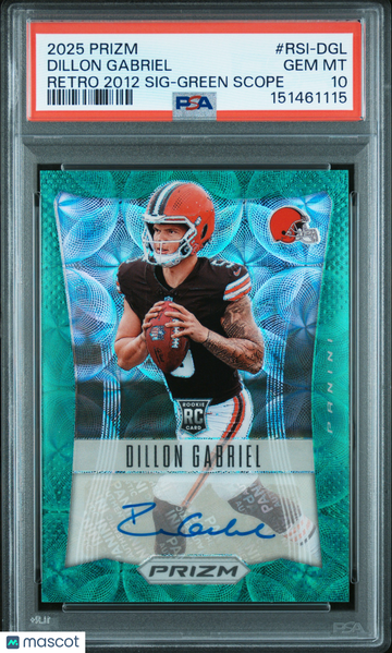 2025 Panini Prizm Retro 2012 Signatures Dillon Gabriel #RSI-DGL Green Scope PSA 10