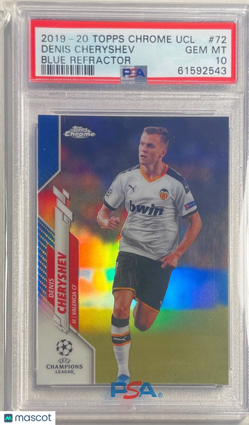 2019 Topps Chrome UEFA Champions League Denis Cheryshev #72 Blue Refractor PSA 10