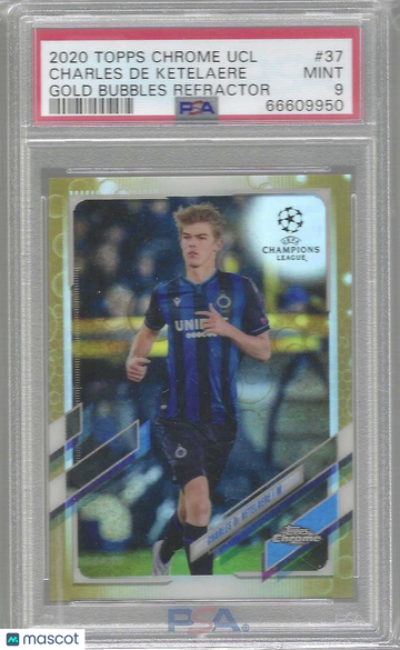 2020 Topps Chrome UEFA Champions League Charles De Ketelaere #37 Gold Bubbles Refractor PSA 9