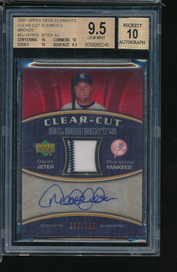 2007 Upper Deck Elements Clear Cuts Derek Jeter Jersey AUto BGS 9.5/10 239/350