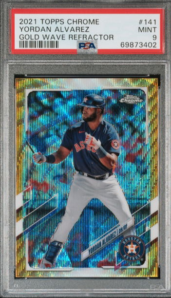 2021 Topps Chrome Yordan Alvarez Gold Wave SP Refractor 24/50 #141 psa 9