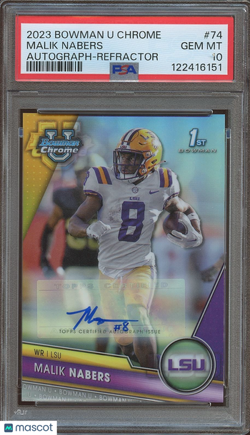 2023 Bowman University Chrome Malik Nabers #74 Refractor / Parallel/Variety Rookie Insert PSA 10
