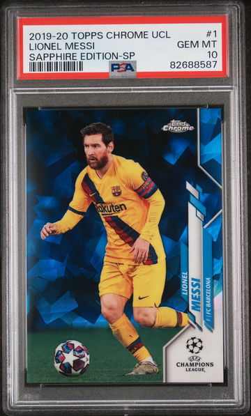 2019 TOPPS CHROME UEFA CHAMPIONS LEAGUE SAPPHIRE LIONEL MESSI SP #1 PSA 10