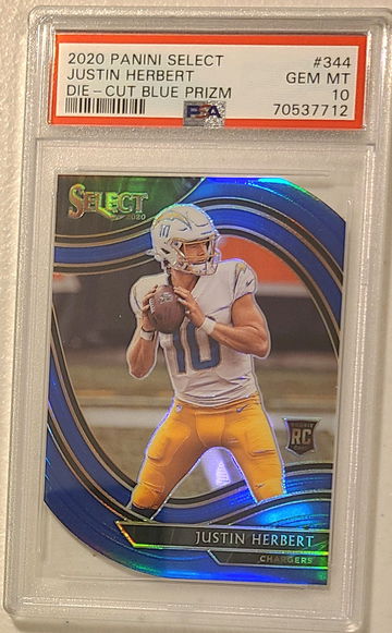 JUSTIN HERBERT 2020 SELECT BLUE DIE CUT FIELD LEVEL RC ROOKIE #344 PSA 10 PRIZM
