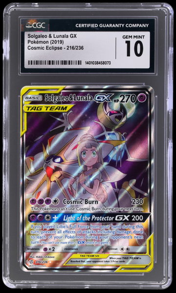 2019 Pokemon Sun And Moon Cosmic Eclipse Lunala/solgaleo Gx CGC 10