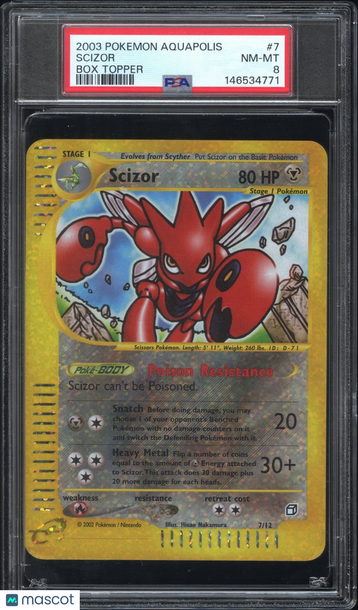 2003 Pokemon Aquapolis Box Topper Scizor Box Topper PSA 8 #7