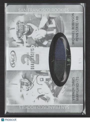 2007 SAGE DECADEnce Football Michael Robinson Vernon Davis #JJ33 Black Printing Plate Authentic Dual Jerseys Black Print