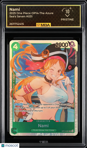 2025 One Piece OP14-The Azure Sea's Seven Nami 10.5 MBA 10 #031