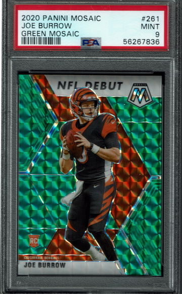 2020 Panini Mosaic Joe Burrow RC Green Prizm #261 PSA 9 Mint