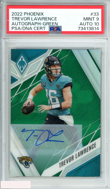 2022 PHOENIX TREVOR LAWRENCE #33 AUTO-GREEN 4 OF 5 PSA 9 MINT AUTO 10 POP 1!!