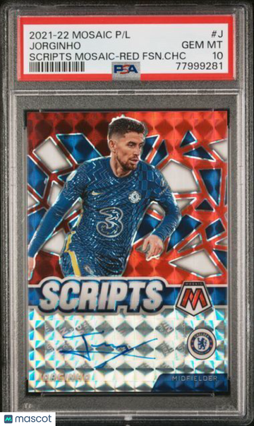 2021-2022 Panini Mosaic Premier League Scripts Mosaic Jorginho #J Red FSN. CHC PSA 10