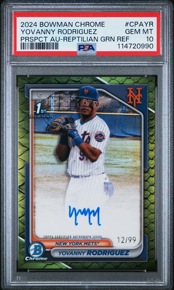 2024 Chrome Prospect Autographs Green Reptilian Refractors Yovanny Rodriguez #CPAYR /99 PSA 10