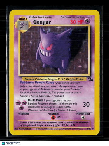 1999 Fossil Gengar Holo Rare #5/62