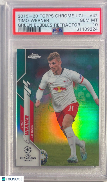 2019 Topps Chrome UEFA Champions League Timo Werner #42 Green Bubbles Refractor PSA 10