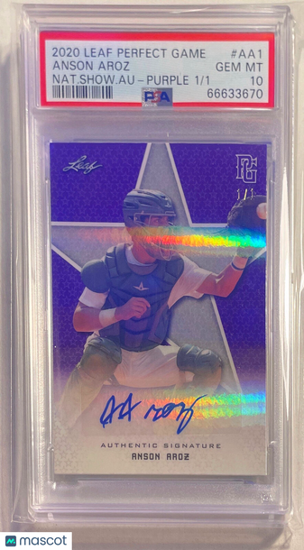 2020 Leaf Perfect Game National Showcase Autograph Anson Aroz #AA1 Nat. Show. Au Purple 1 1 PSA 10
