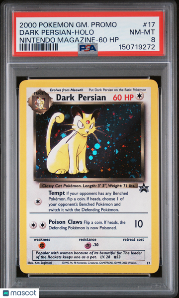 2000 Pokemon Game Promo Dark Persian Holo Nintendo Magazine-60 HP PSA 8 #17