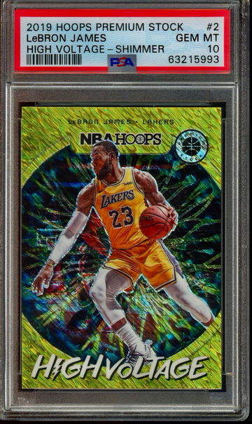 2019 HOOPS PREMIUM STOCK LEBRON JAMES HIGH VOLTAGE GOLD SHIMMER PSA 10