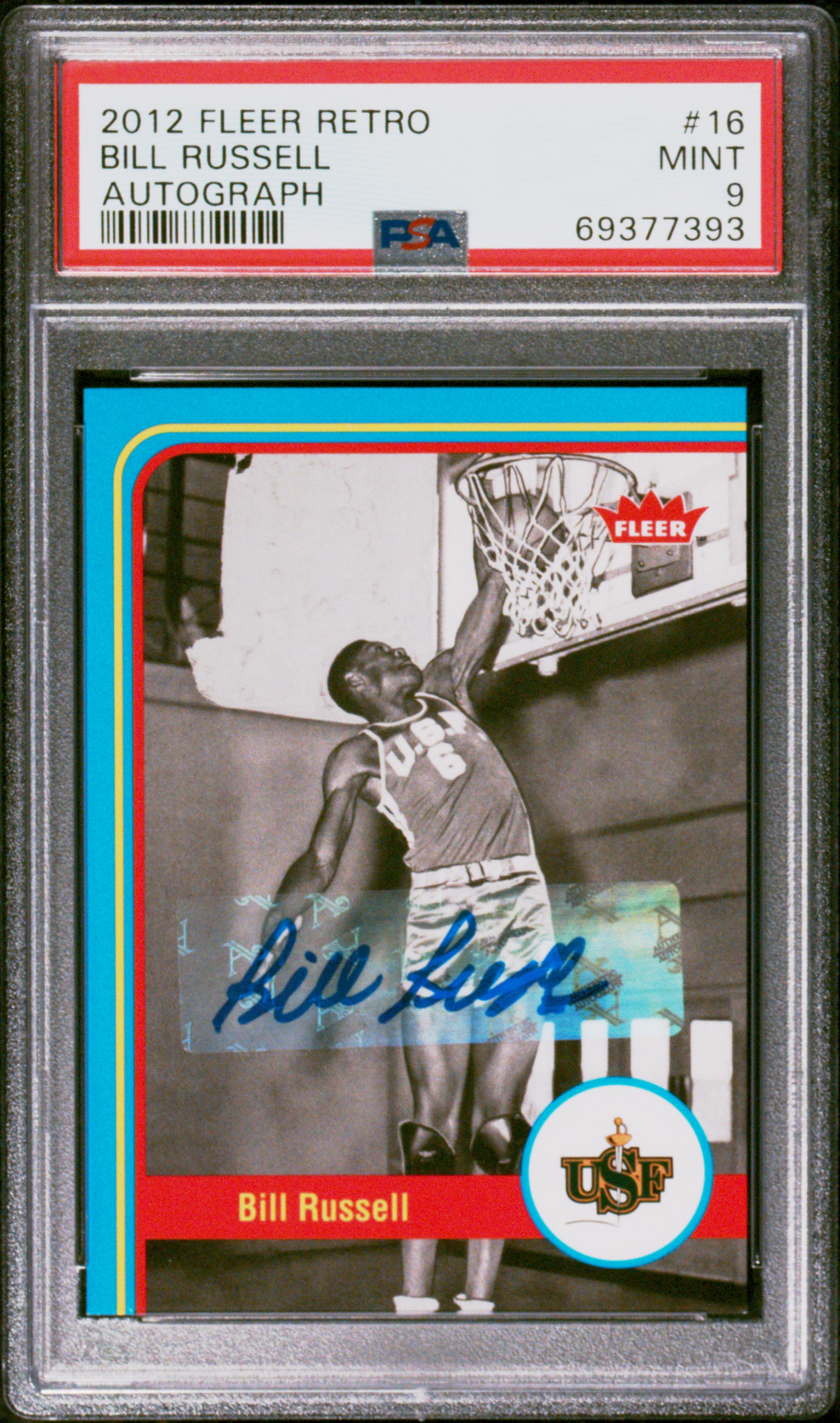 PSA 9 2012 Fleer Retro Bill Russell Autograph #16