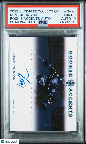 2022-23 Upper Deck Ultimate Collection Rookie Accents Autographs Kent Johnson #RAKJ /35 Rookie PSA 9 Auto 10