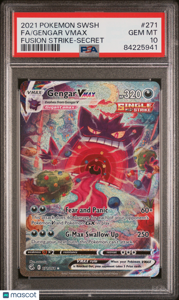 2021 Pokemon Sword & Shield Fusion Strike Gengar VMAX Fa Fusion Strike-Secret PSA 10 #271