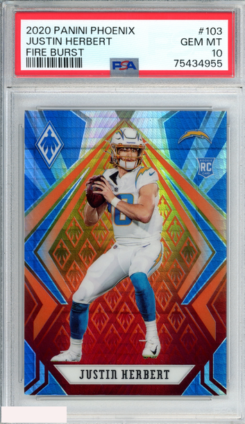 2020 PANINI PHOENIX JUSTIN HERBERT #103 FIRE BURST ROOKIE RC PSA 10 GEM MT