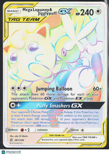 2019 Cosmic Eclipse Mega Lopunny & Jigglypuff GX Rainbow Secret Rare Full Art Rainbow HR #261/236