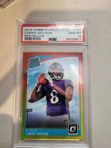 Lamar Jackson optic rc red/yellow psa 10