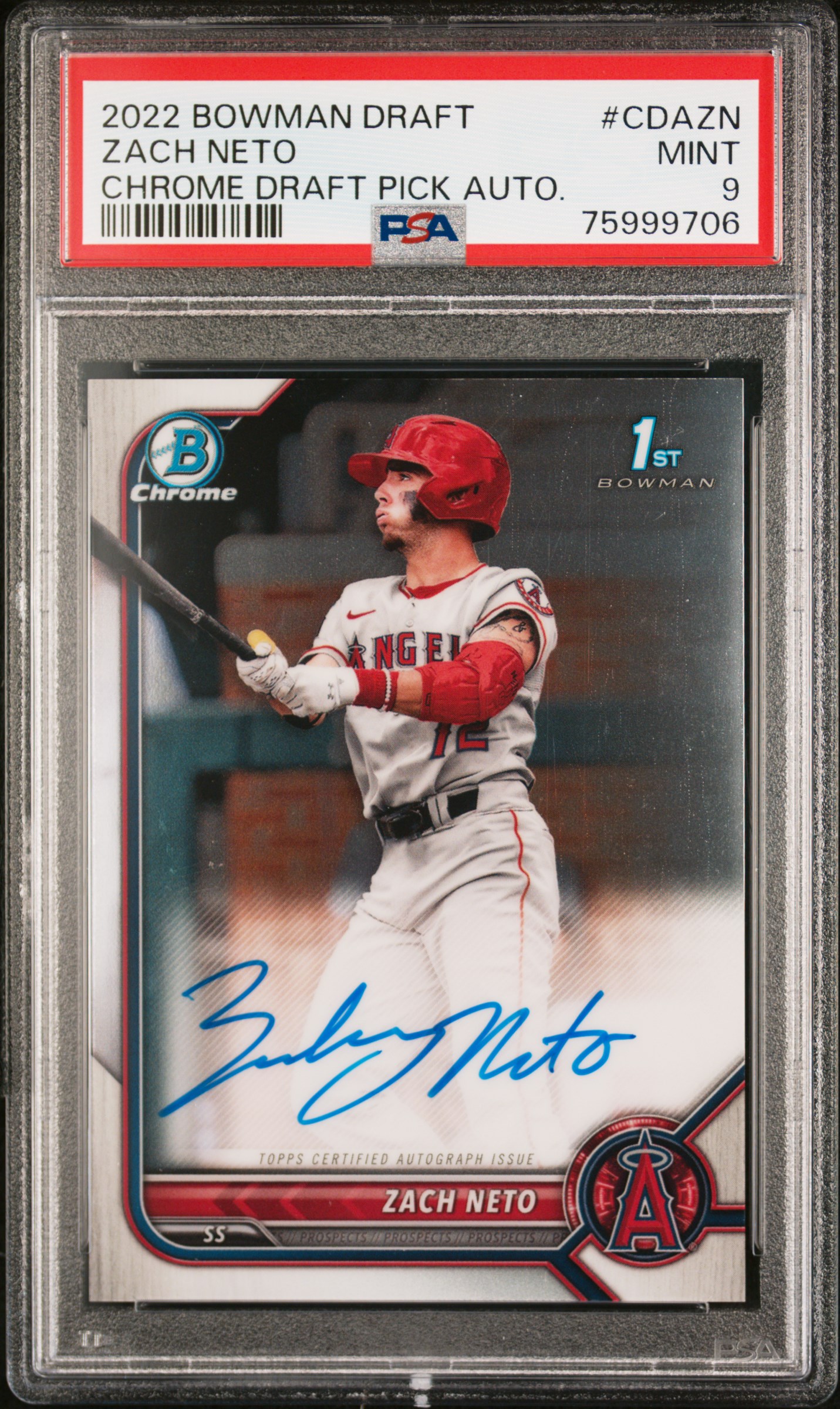 2022 Bowman Draft Chrome  Zach Neto Auto PSA 9