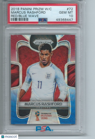 2018 Panini Prizm World Cup Marcus Rashford #72 Red Blue Wave PSA 10