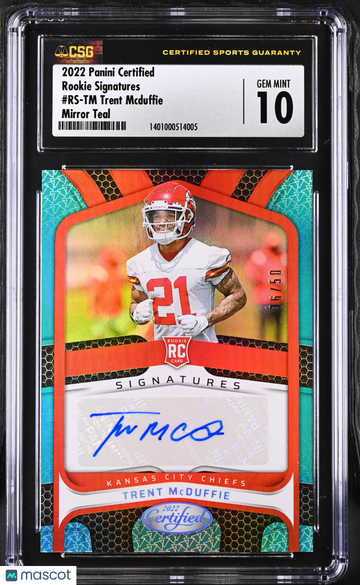 2022 Panini Certified Trent Mcduffie #10 Mirror Teal Rookie Signatures CGC 10