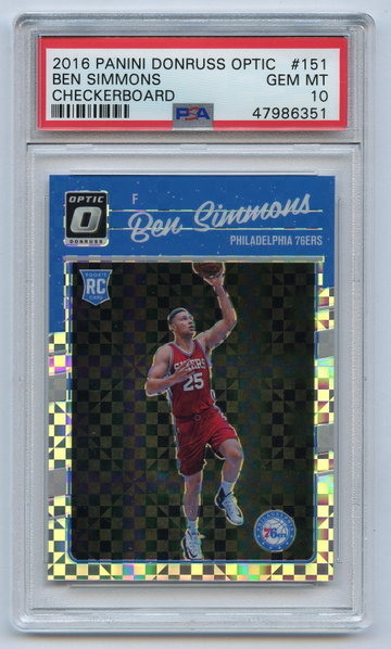 BEN SIMMONS 2016 PANINI DONRUSS OPTIC #151 Rookie Checkerboard PRIZM PSA 10