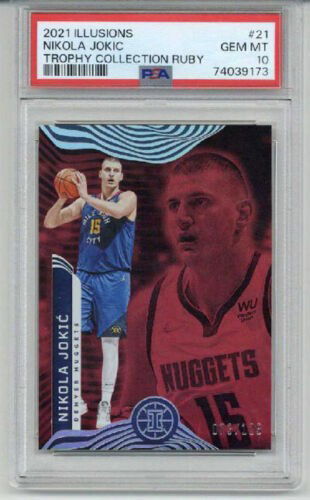 2021 PANINI ILLUSIONS TROPHY COLLECTION RUBY #21 NIKOLA JOKIC /125 PSA 10