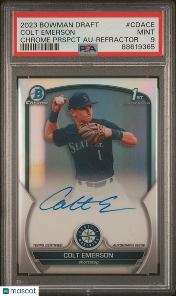 2023 Bowman Draft Chrome Prospect Autograph Colt Emerson #CDACE Prspct Refractor PSA 9