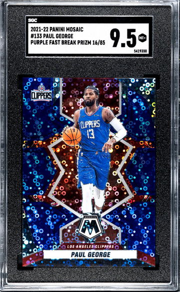 2021 Panini Mosaic Purple Fast Break Prizm Paul George #133 /85 SGC 9.5