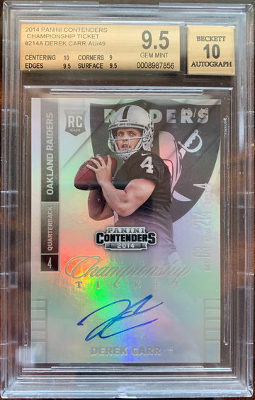 2014 Panini Contenders Championship Rookie Ticket /49 #214A Derek Carr BGS 9.5 Rookie Auto