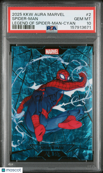 2025 Kakawow Aura Marvel The Legend Of Spider-Man Spider-Man Cyan /145 #2 PSA 10