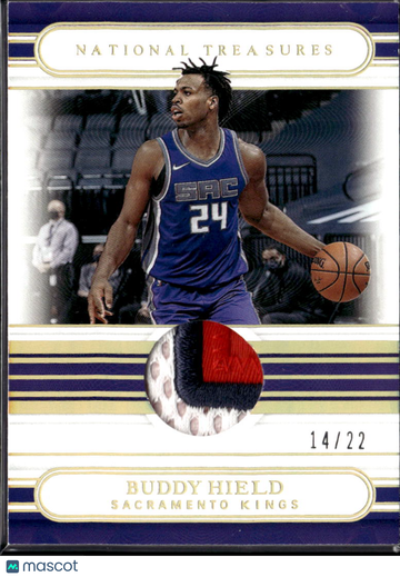 Buddy Hield 2021 Panini National Treasures Patch Game-worn/used material /22 Sacramento Kings