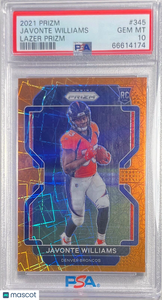 2021 Panini Prizm Javonte Williams #345 Lazer PSA 10