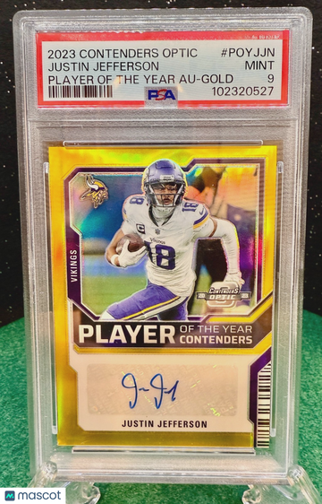 2023 Panini Contenders Optic Player Of The Year Contenders Autographs Justin Jefferson #POY-JJN Optic PSA 9