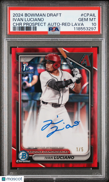2024 Bowman Draft Chrome Prospect Autographs Ivan Luciano #CPAIL Red Lava /5 PSA 10