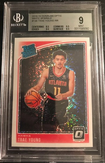 Trae Young 2018 optic white sparkle rookie bgs 9 **please note metal in case is out of place